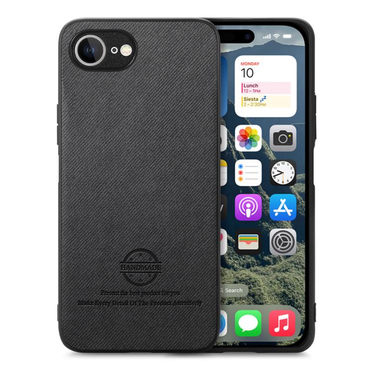 For iPhone 16e Twill Fabric Leather Skin Back Phone Case(Black)