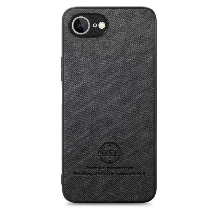 For iPhone 16e Twill Fabric Leather Skin Back Phone Case(Black)