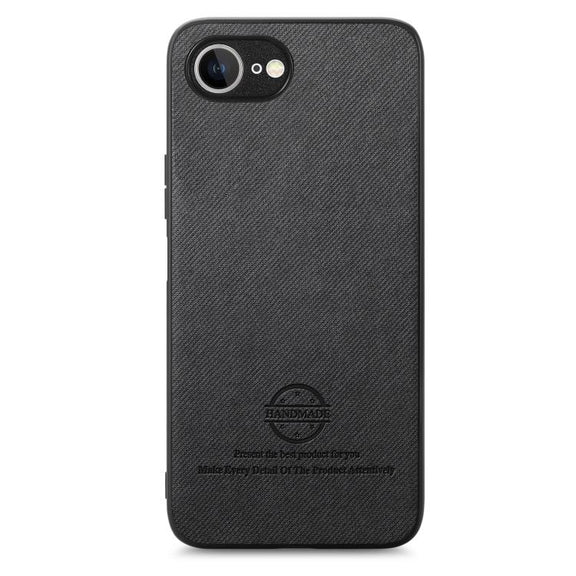 For iPhone 16e Twill Fabric Leather Skin Back Phone Case(Black)