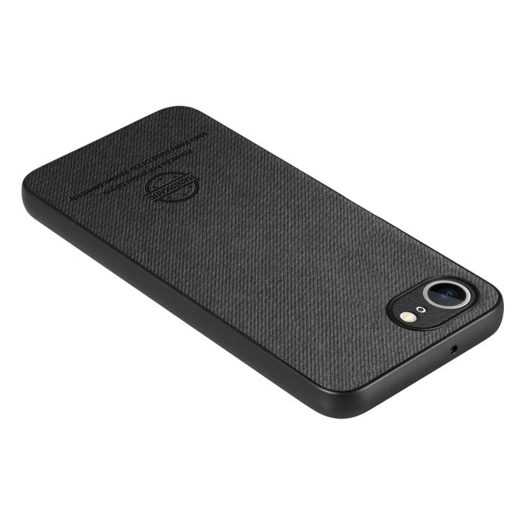 For iPhone 16e Twill Fabric Leather Skin Back Phone Case(Black)