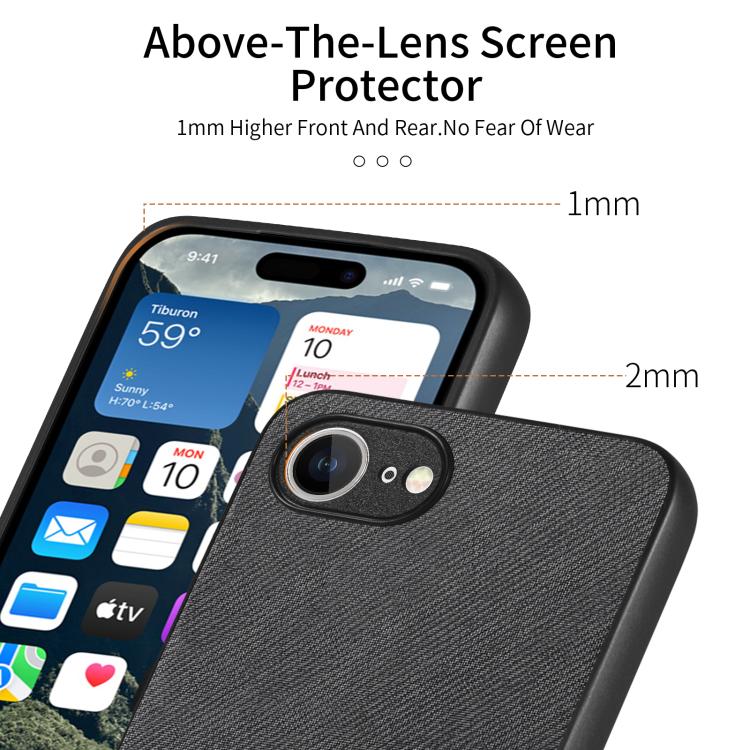 For iPhone 16e Twill Fabric Leather Skin Back Phone Case(Black)