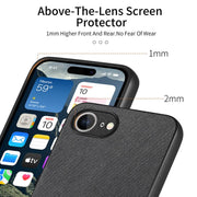 For iPhone 16e Twill Fabric Leather Skin Back Phone Case(Black)