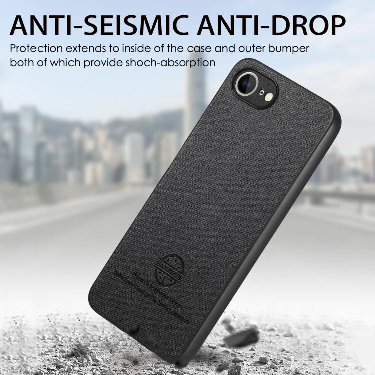 For iPhone 16e Twill Fabric Leather Skin Back Phone Case(Black)
