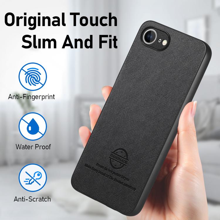 For iPhone 16e Twill Fabric Leather Skin Back Phone Case(Black)