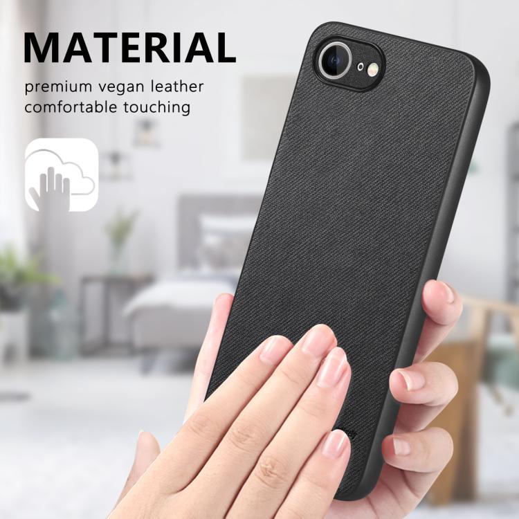 For iPhone 16e Twill Fabric Leather Skin Back Phone Case(Black)