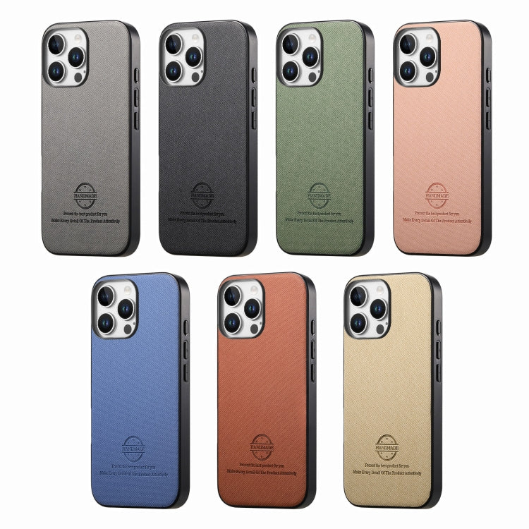 For iPhone 16e Twill Fabric Leather Skin Back Phone Case(Khaki)