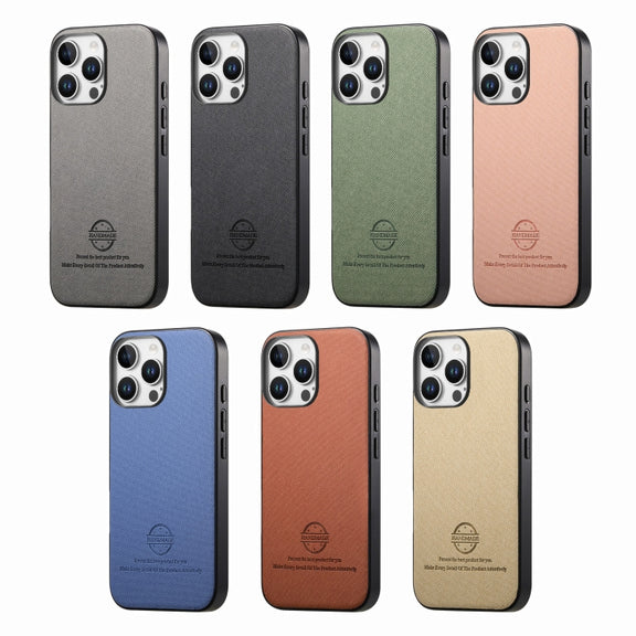 For iPhone 16e Twill Fabric Leather Skin Back Phone Case(Khaki)