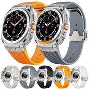 For Samsung Galaxy Watch Ultra 47mm / Ultra 2025 Titanium Connector Silver Buckle Silicone Watch Band(White)
