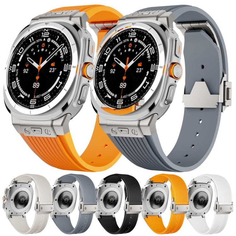 For Samsung Galaxy Watch Ultra 47mm Titanium Connector Silver Buckle Silicone Watch Band(Starlight)