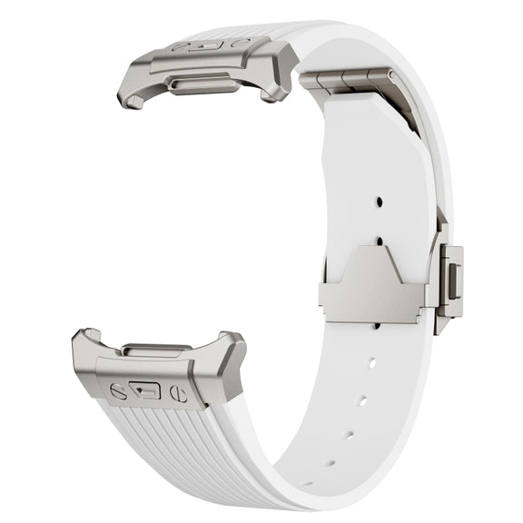 For Samsung Galaxy Watch Ultra 47mm Titanium Connector Silver Buckle Silicone Watch Band(Starlight)