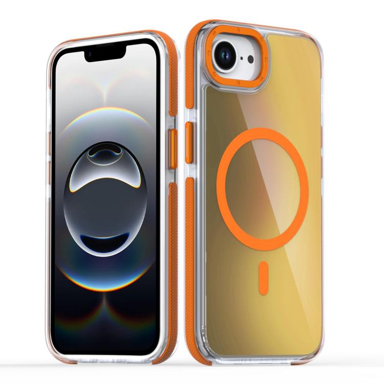 For iPhone 16e Dual-Color Gradient Discolor MagSafe Phone Case(Orange)