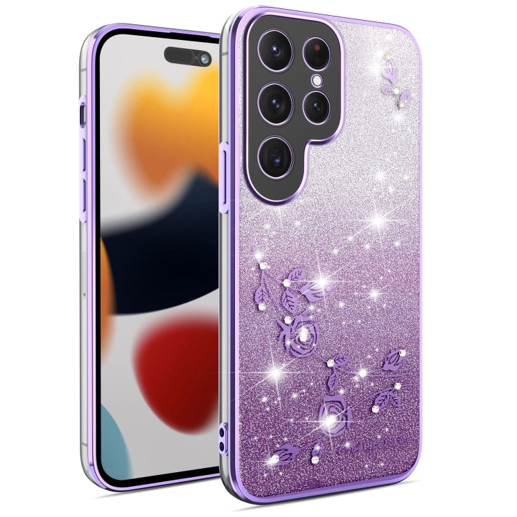For Samsung Galaxy S25 5G Gradient Glitter Flower All-inclusive Phone Case(Purple)
