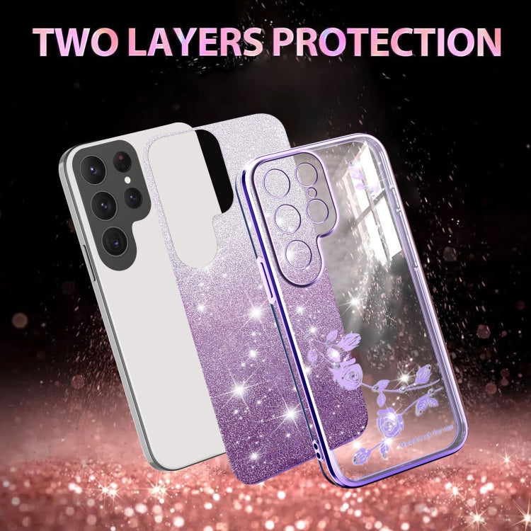 For Samsung Galaxy S25 5G Gradient Glitter Flower All-inclusive Phone Case(Purple)