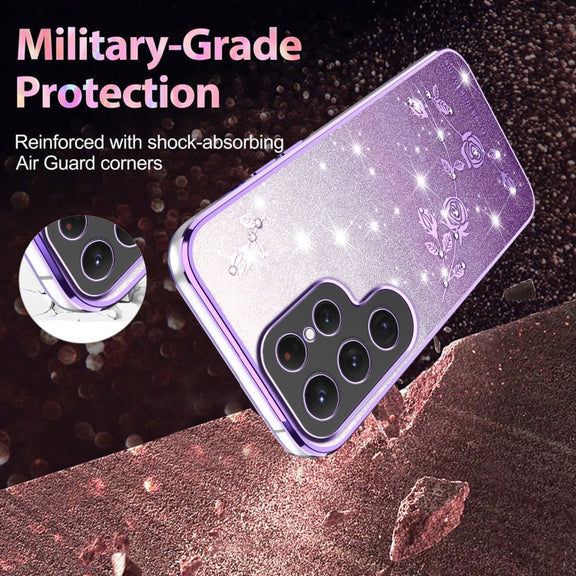 For Samsung Galaxy S25 5G Gradient Glitter Flower All-inclusive Phone Case(Purple)