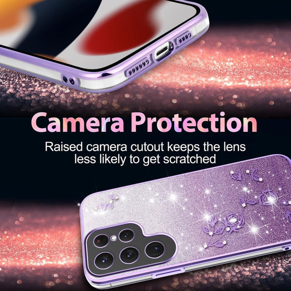 For Samsung Galaxy S25 5G Gradient Glitter Flower All-inclusive Phone Case(Purple)