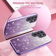 For Samsung Galaxy S25 5G Gradient Glitter Flower All-inclusive Phone Case(Purple)