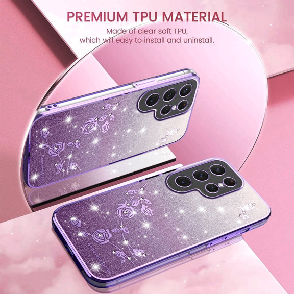 For Samsung Galaxy S25 5G Gradient Glitter Flower All-inclusive Phone Case(Purple)