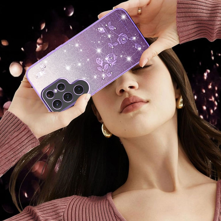 For Samsung Galaxy S25 5G Gradient Glitter Flower All-inclusive Phone Case(Purple)
