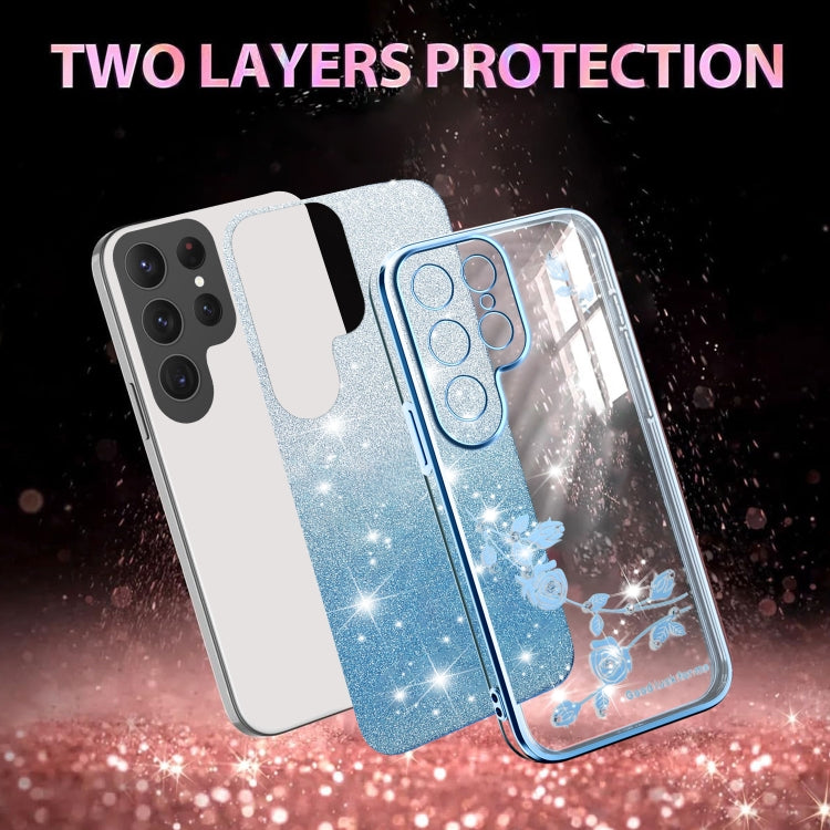 For Samsung Galaxy S25 5G Gradient Glitter Flower All-inclusive Phone Case(Blue)