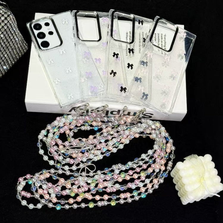 For Samsung Galaxy S25 5G Little Fresh Bow Neck Chain TPU Phone Case(White)