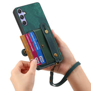 For Samsung Galaxy S25+ 5G Retro Cross Wristband Wallet Leather Back Phone Case(Green)