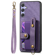 For Samsung Galaxy S25+ 5G Retro Cross Wristband Wallet Leather Back Phone Case(Purple)