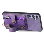 For Samsung Galaxy S25+ 5G Retro Cross Wristband Wallet Leather Back Phone Case(Purple)