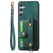 For Samsung Galaxy S25 Ultra 5G Retro Cross Wristband Wallet Leather Back Phone Case(Green)