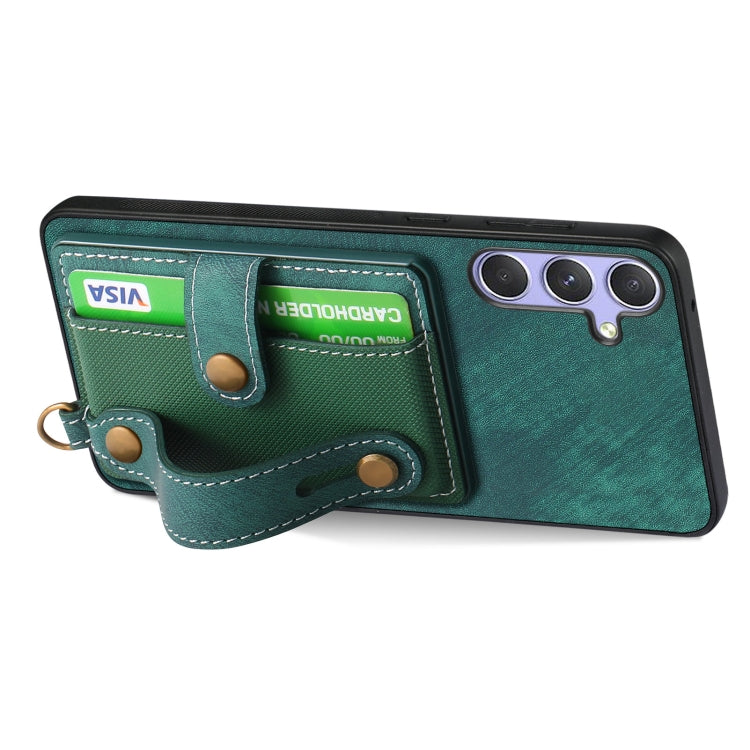 For Samsung Galaxy S25 Ultra 5G Retro Cross Wristband Wallet Leather Back Phone Case(Green)