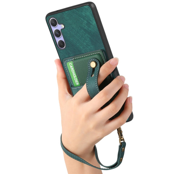 For Samsung Galaxy S25 Ultra 5G Retro Cross Wristband Wallet Leather Back Phone Case(Green)