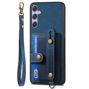 For Samsung Galaxy S25 Ultra 5G Retro Cross Wristband Wallet Leather Back Phone Case(Blue)