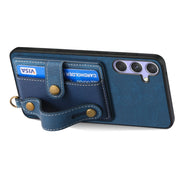 For Samsung Galaxy S25 Ultra 5G Retro Cross Wristband Wallet Leather Back Phone Case(Blue)