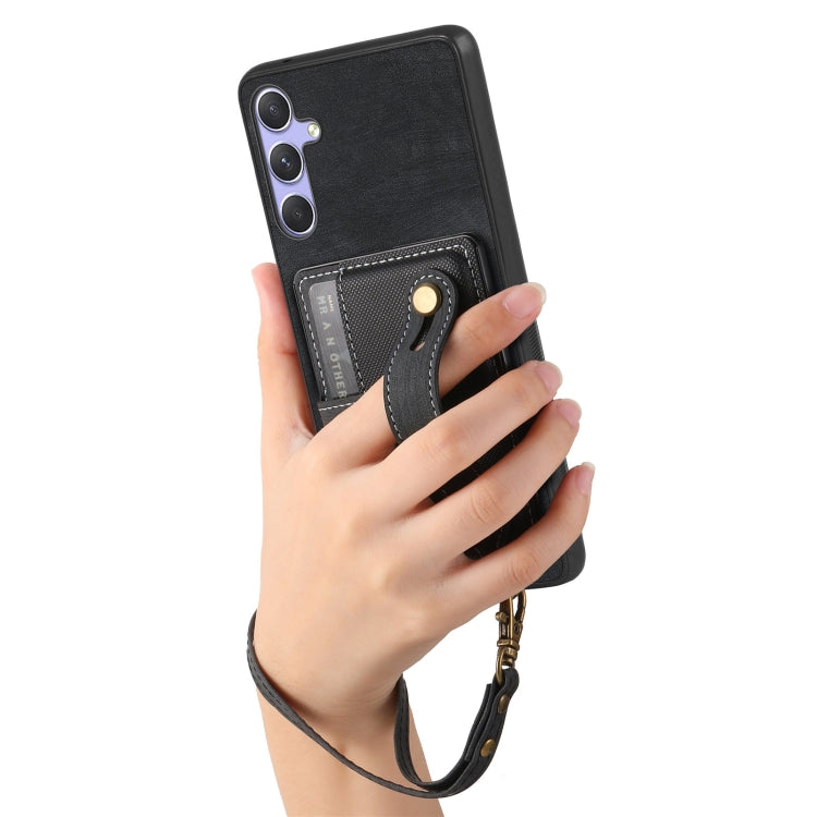 For Samsung Galaxy S25 Ultra 5G Retro Cross Wristband Wallet Leather Back Phone Case(Black)