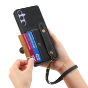 For Samsung Galaxy S25 Ultra 5G Retro Cross Wristband Wallet Leather Back Phone Case(Black)