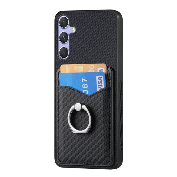 For Samsung Galaxy S25 Ultra 5G Carbon Fiber Card Wallet Ring Phone Case(Black)
