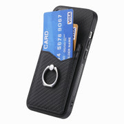 For Samsung Galaxy S25 Ultra 5G Carbon Fiber Card Wallet Ring Phone Case(Black)