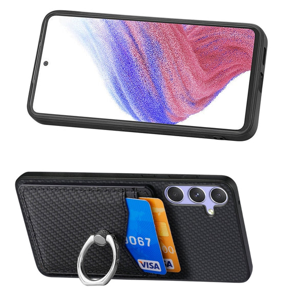 For Samsung Galaxy S25 Ultra 5G Carbon Fiber Card Wallet Ring Phone Case(Black)