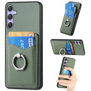 For Samsung Galaxy S25 Ultra 5G Carbon Fiber Card Wallet Ring Phone Case(Green)
