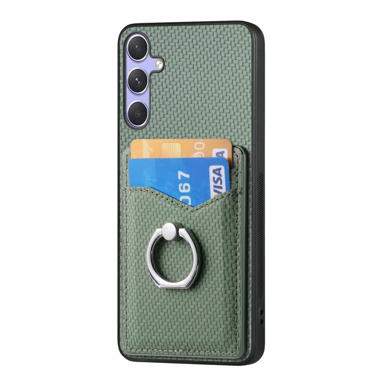 For Samsung Galaxy S25 Ultra 5G Carbon Fiber Card Wallet Ring Phone Case(Green)