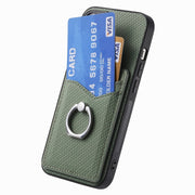 For Samsung Galaxy S25 Ultra 5G Carbon Fiber Card Wallet Ring Phone Case(Green)