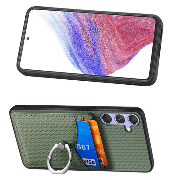 For Samsung Galaxy S25 Ultra 5G Carbon Fiber Card Wallet Ring Phone Case(Green)