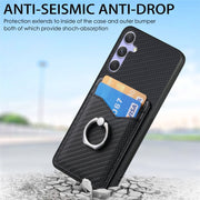 For Samsung Galaxy S25 Ultra 5G Carbon Fiber Card Wallet Ring Phone Case(Black)