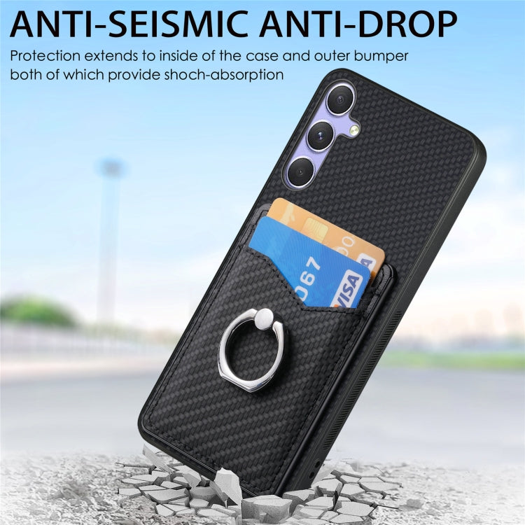 For Samsung Galaxy S25 Ultra 5G Carbon Fiber Card Wallet Ring Phone Case(Green)