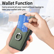 For Samsung Galaxy S25 5G Carbon Fiber Card Wallet Ring Phone Case(Khaki)