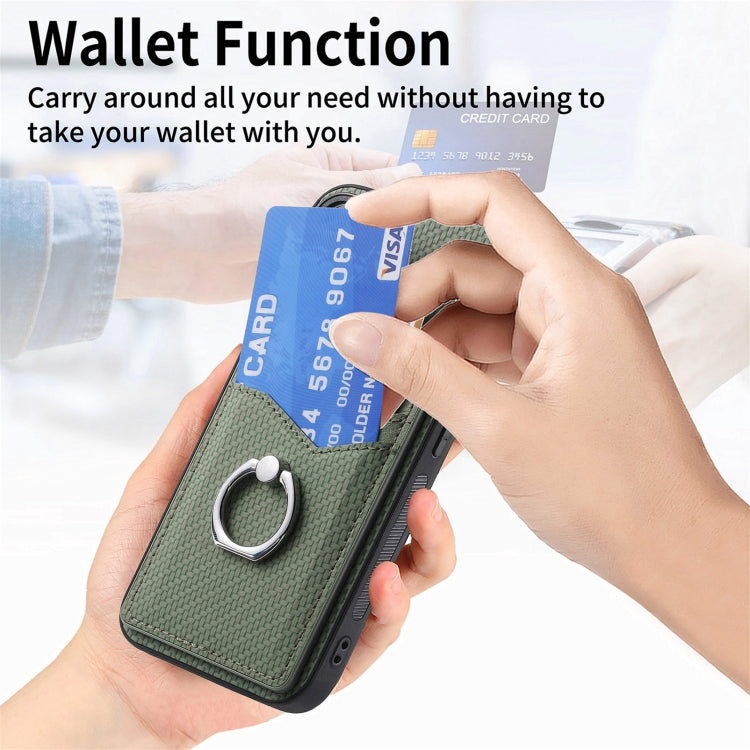 For Samsung Galaxy S25 Ultra 5G Carbon Fiber Card Wallet Ring Phone Case(Green)