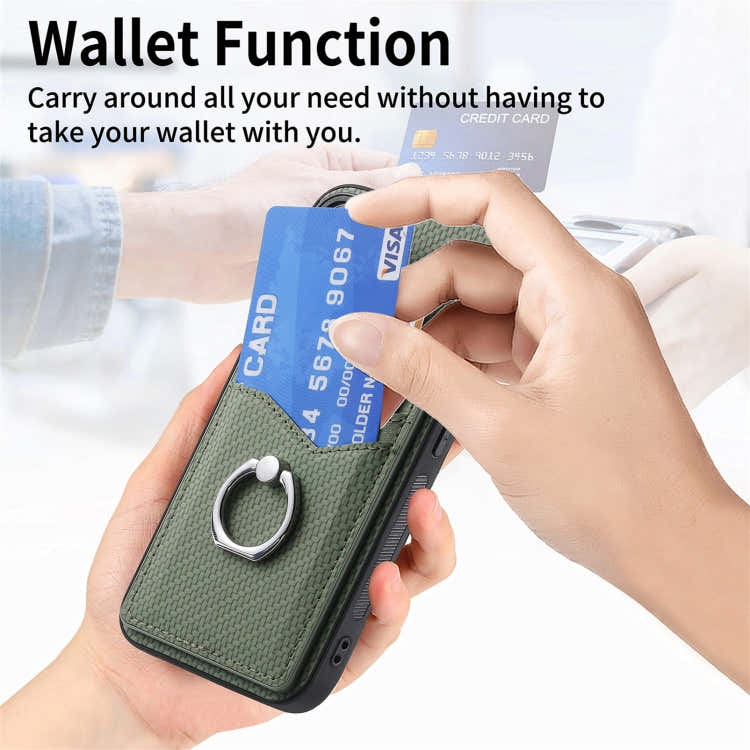 For Samsung Galaxy S25 Ultra 5G Carbon Fiber Card Wallet Ring Phone Case(Black)