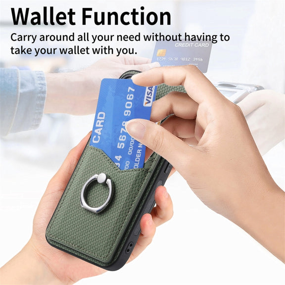 For Samsung Galaxy S25 Ultra 5G Carbon Fiber Card Wallet Ring Phone Case(Black)