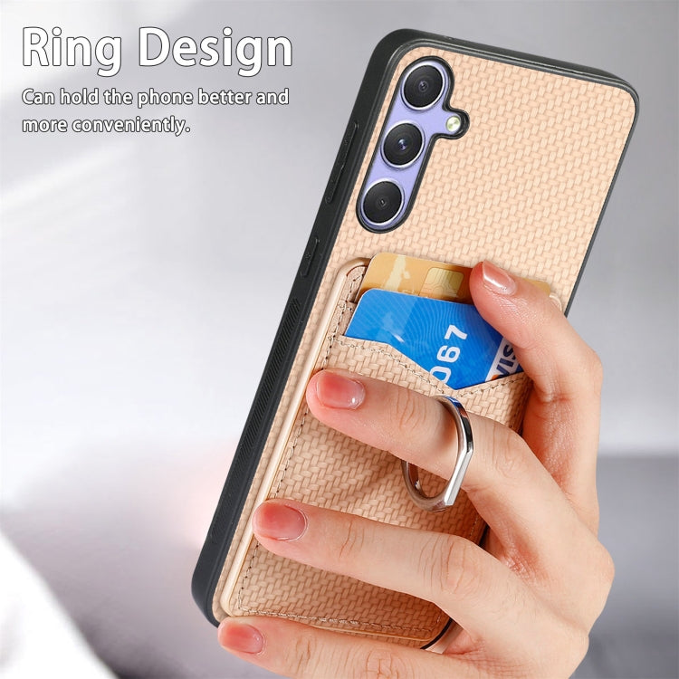 For Samsung Galaxy S25 Ultra 5G Carbon Fiber Card Wallet Ring Phone Case(Green)