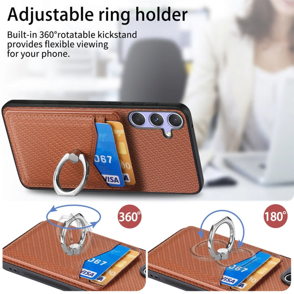 For Samsung Galaxy S25 Ultra 5G Carbon Fiber Card Wallet Ring Phone Case(Green)