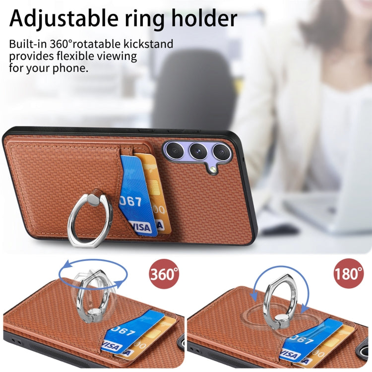 For Samsung Galaxy S25 Ultra 5G Carbon Fiber Card Wallet Ring Phone Case(Green)